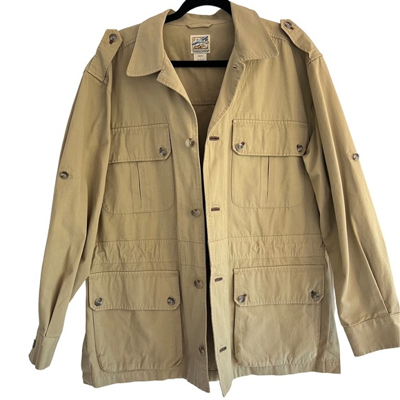 TRAVELSMITH Vintage Khaki Utility Jacket Chore Trench Coat L - Picture 2 of 15